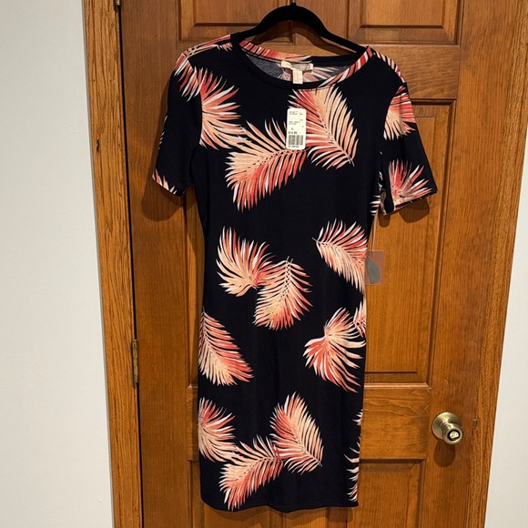 Forever 21 Navy and Coral Leaf Print Mini Dress - Picture 2 of 5